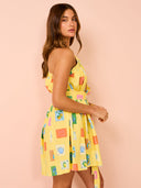 Vestidos Cortos Pine Frutas Un Hombro