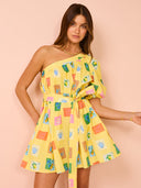 Vestidos Cortos Pine Frutas Un Hombro